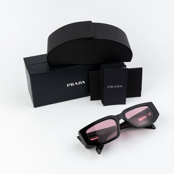 NEW Prada PR09ZS 16K30L Black Pink Unisex Rectangle Sunglasses PR 09ZS - Picture 9 of 10